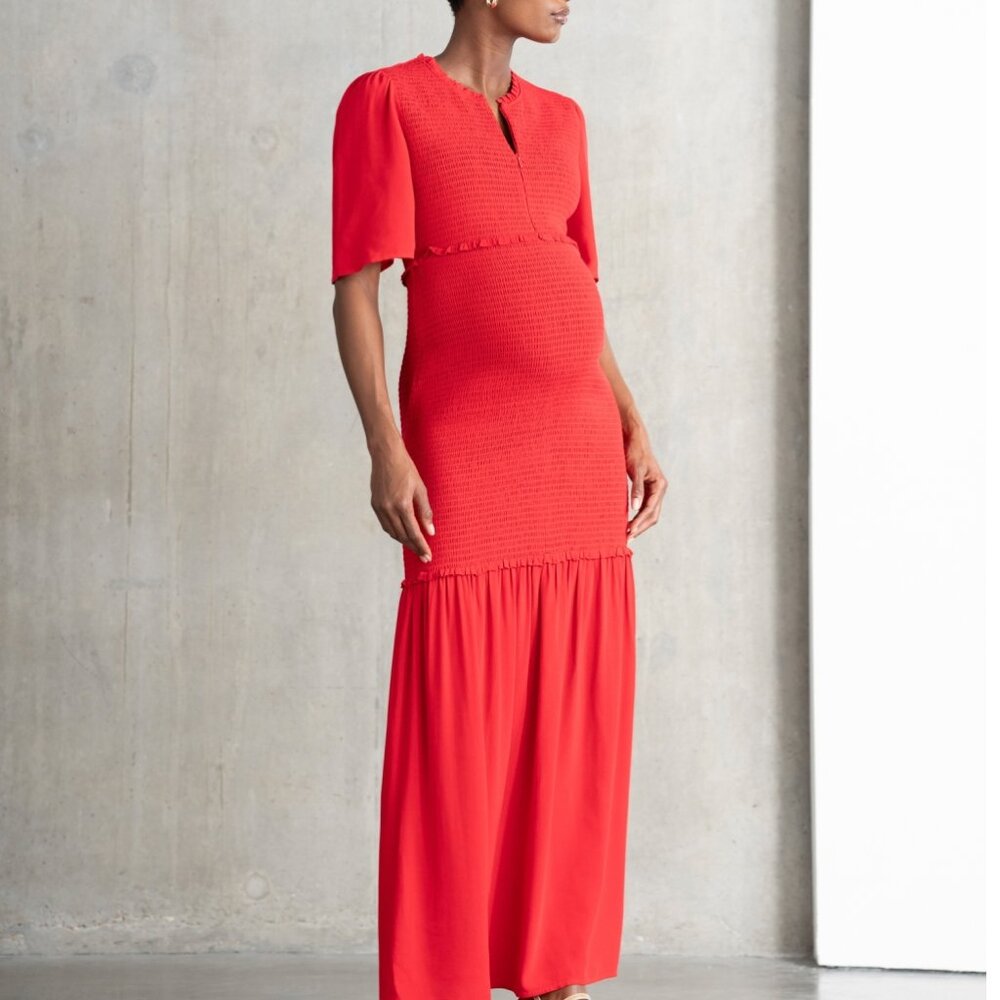 Seraphine Shirred Maternity-To-Nursing Maxi Dress